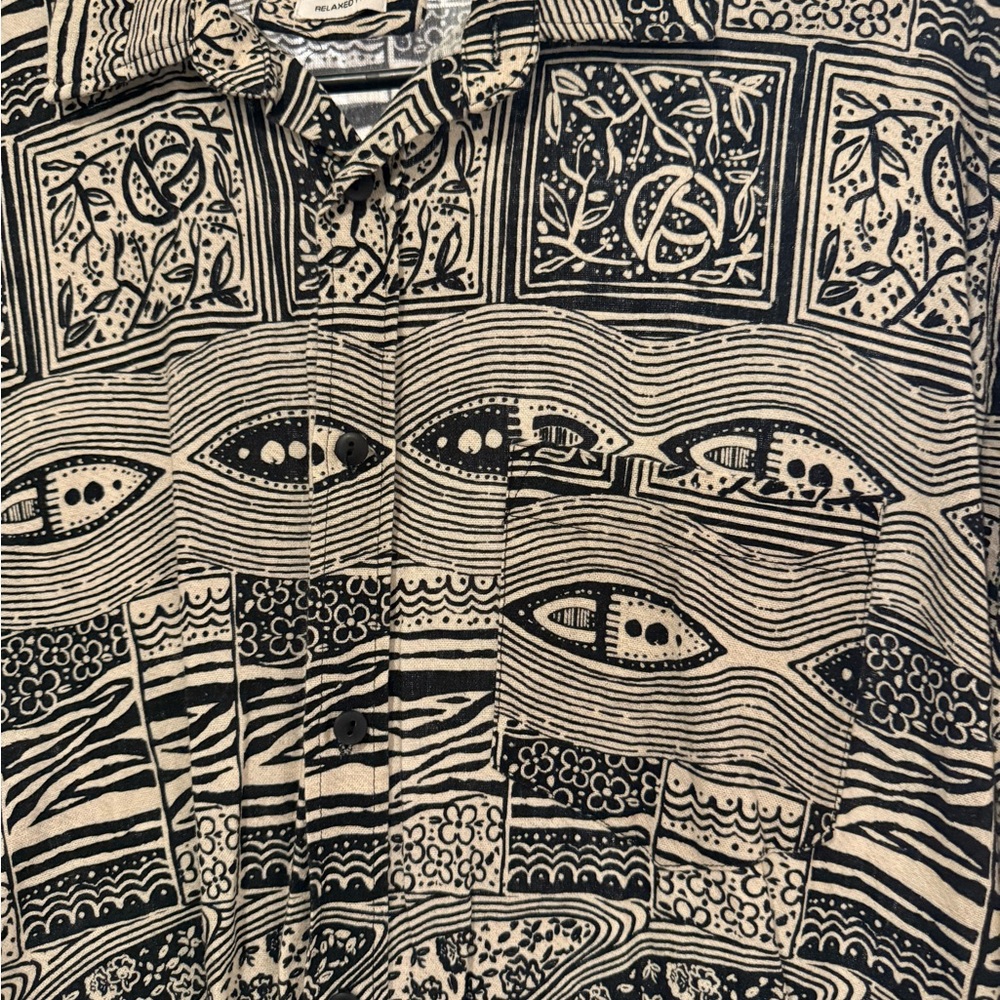 Zara Black and Cream Patterned Button-Down Shirt